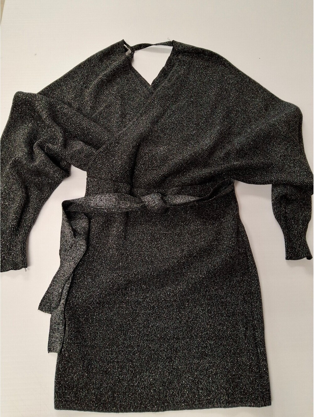 Gianni Bini Black Metallic Knit Wrap Dress with Belt Size XL